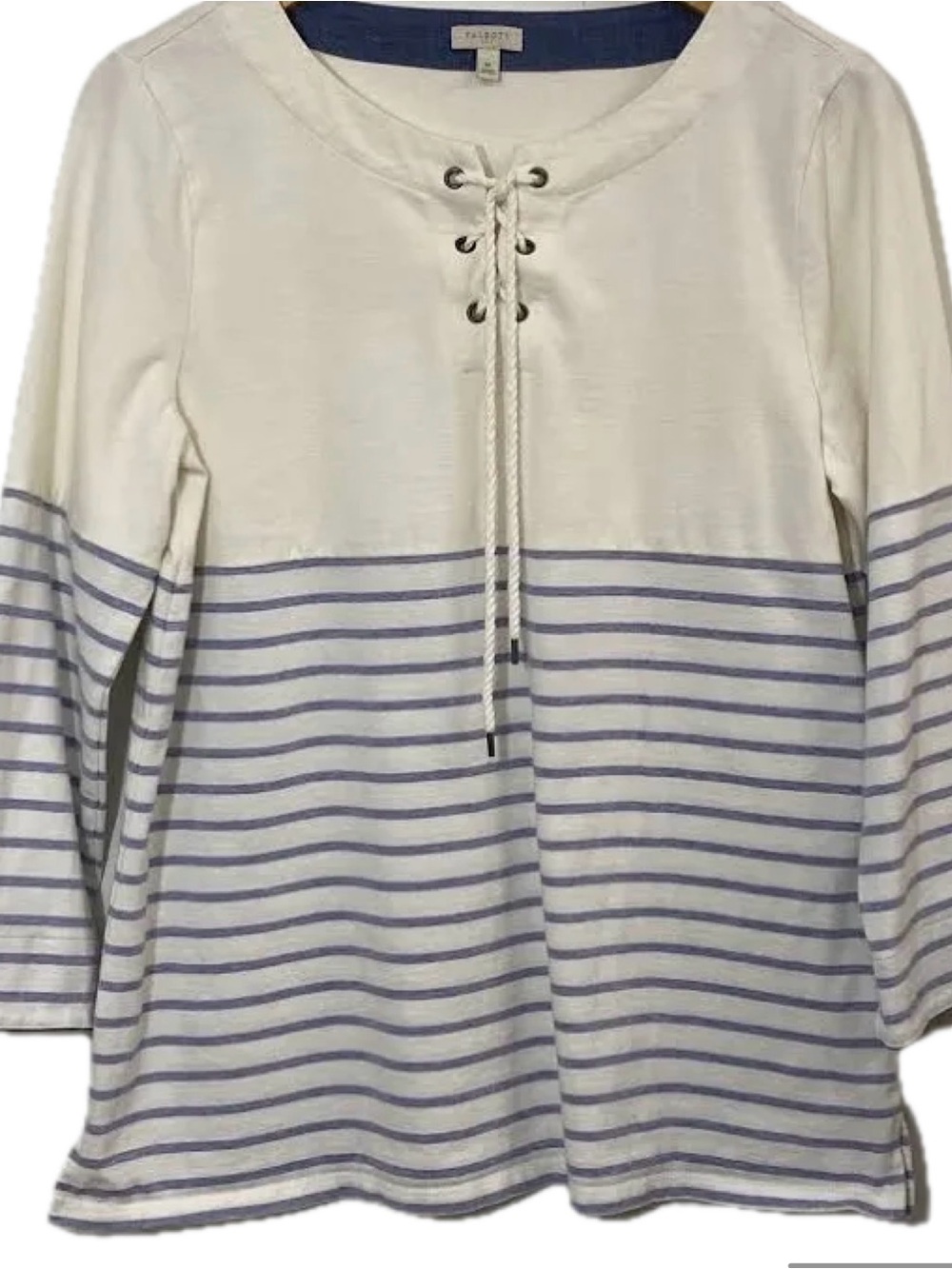 NWT Talbots Cream Nautical Lace-Up Striped Tunic Top - Size L